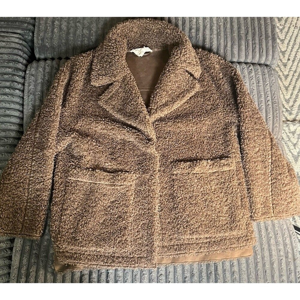 Pilcro Anthropologie Reversible Faux Shearling Coat M Brown Teddy Faux Suede